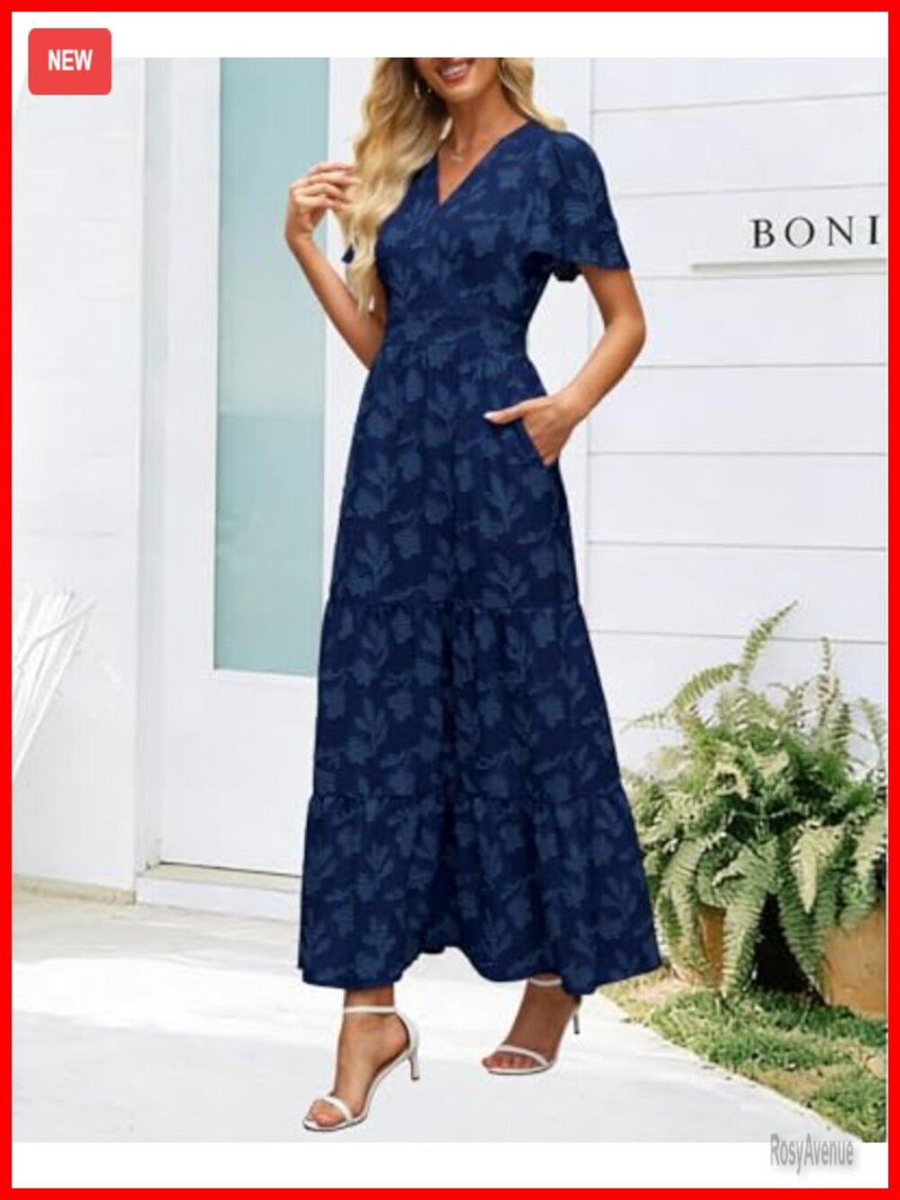 Floral Boho Wrap V Neck Flutter Sleeve Maxi Dress - Picture 5 of 7